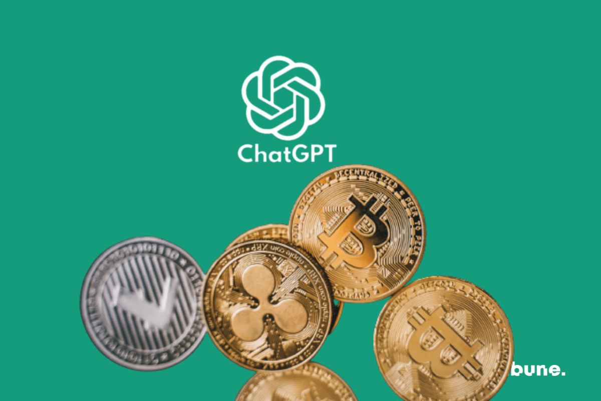 Le logo de Chat GPT avec des pièces de cryptos