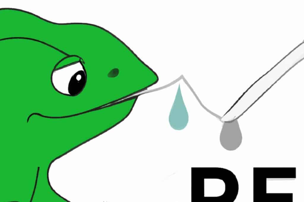 Une grenouille saisi le cours par sa bouche, signe d'une hausse de PEPE