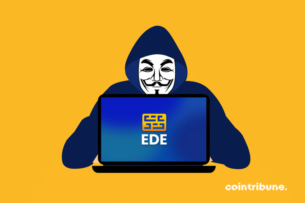 Illustration d'un hacker avec logo d'EDE Finance