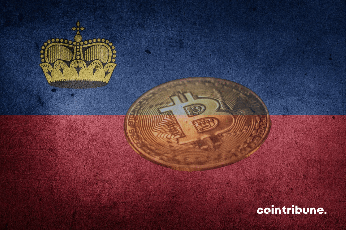 Le drapeau du Liechtenstein avec une pièce de crypto