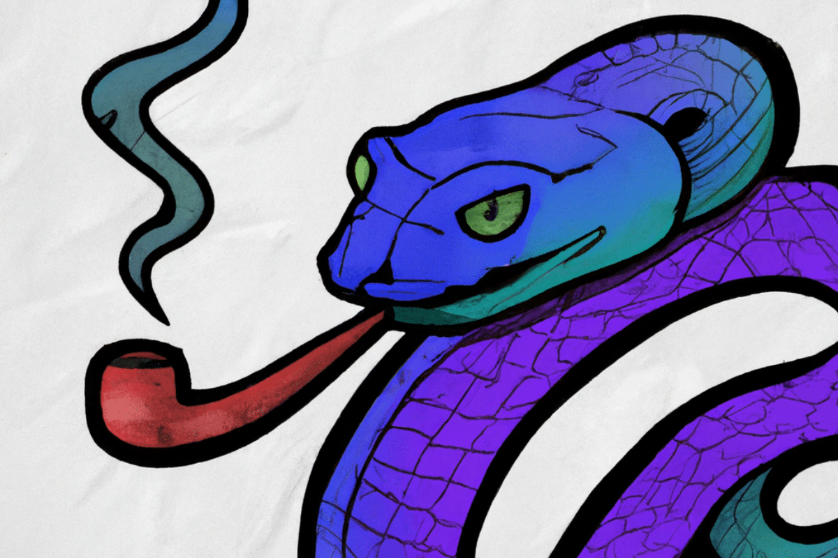 Un serpent avec une pupe representant le memecoin snek