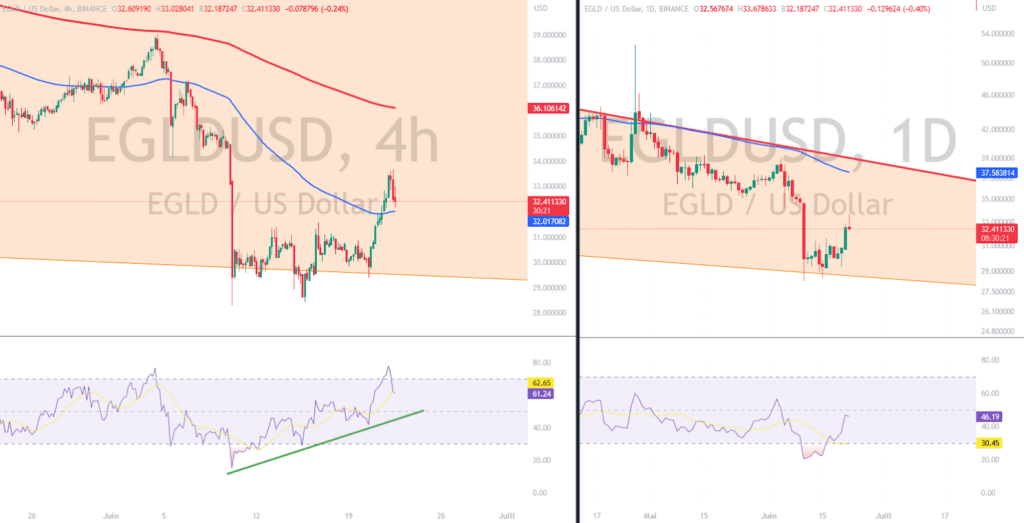 Graphique du EGLD/USD en 4 Heure et en Journalier
