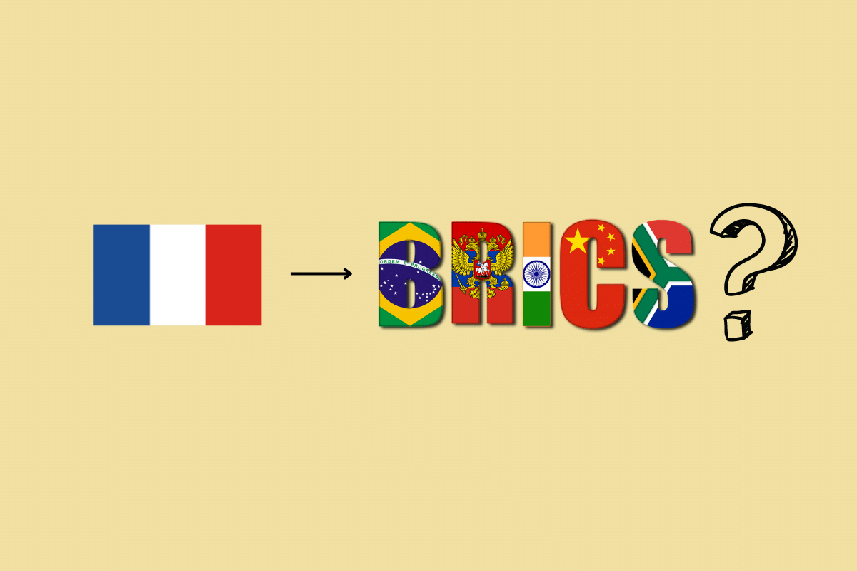 The flag of France and the colorful BRICS logo