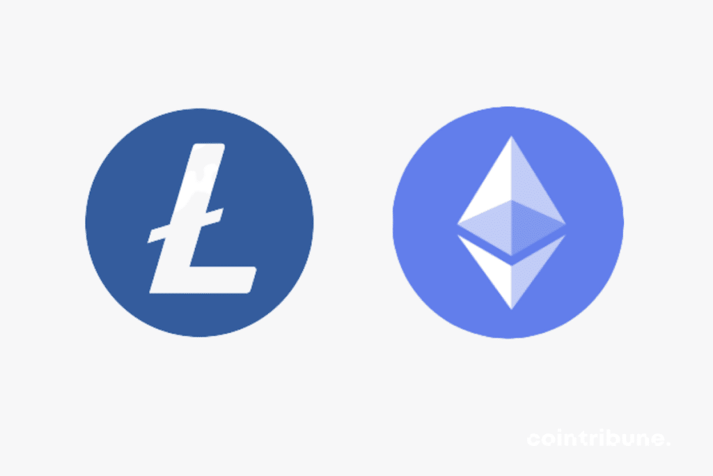 Litecoin and ether logos