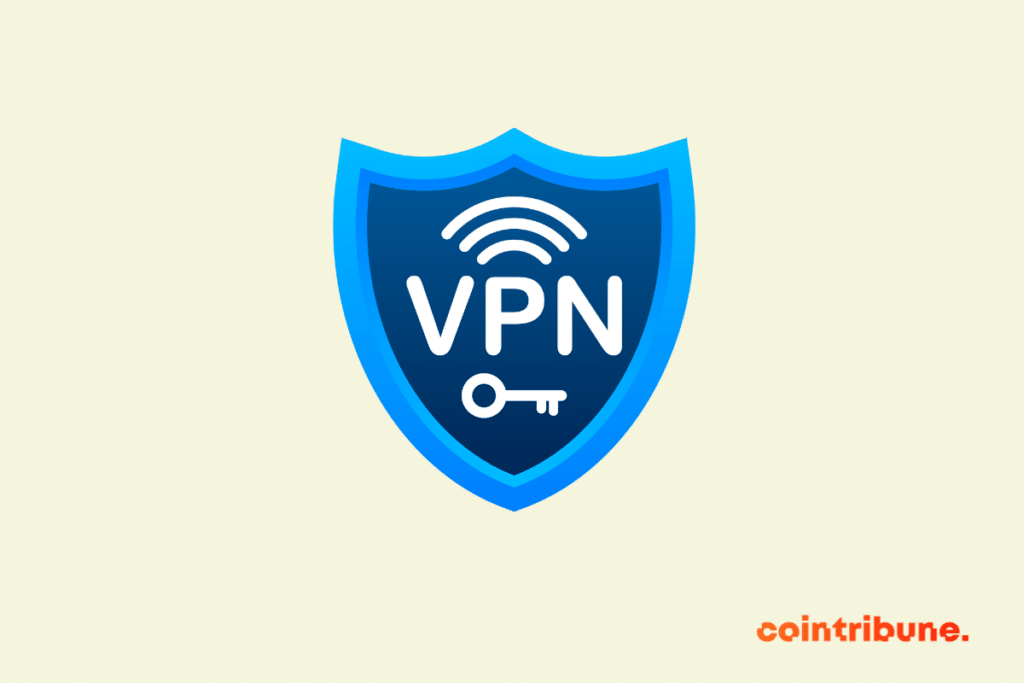 A shield featuring the Internet connection symbol, the VPN logo and a key