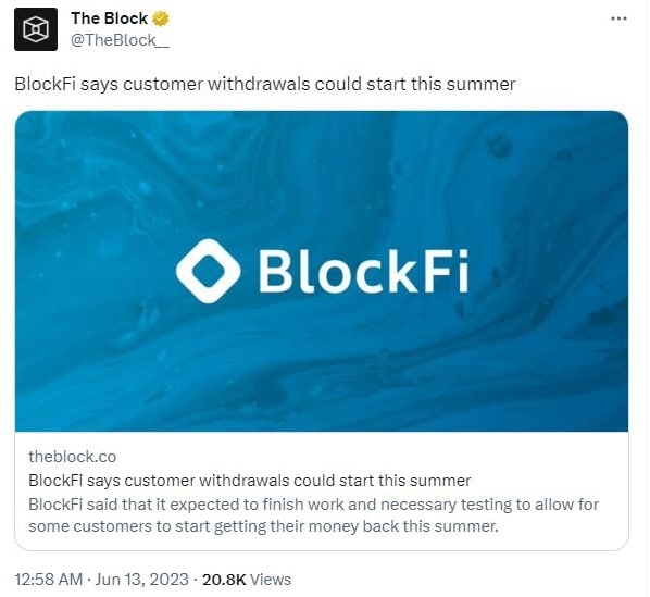 Nouvelle sur la société crypto BlockFi