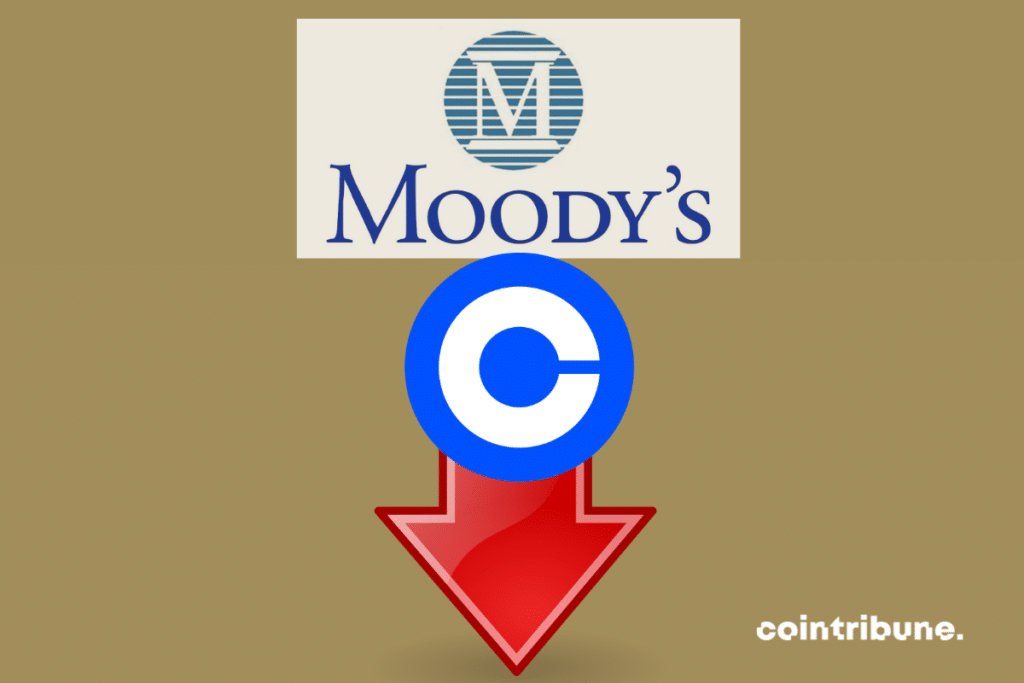 Logos de Moody's et Coinbase avec une flèche rouge