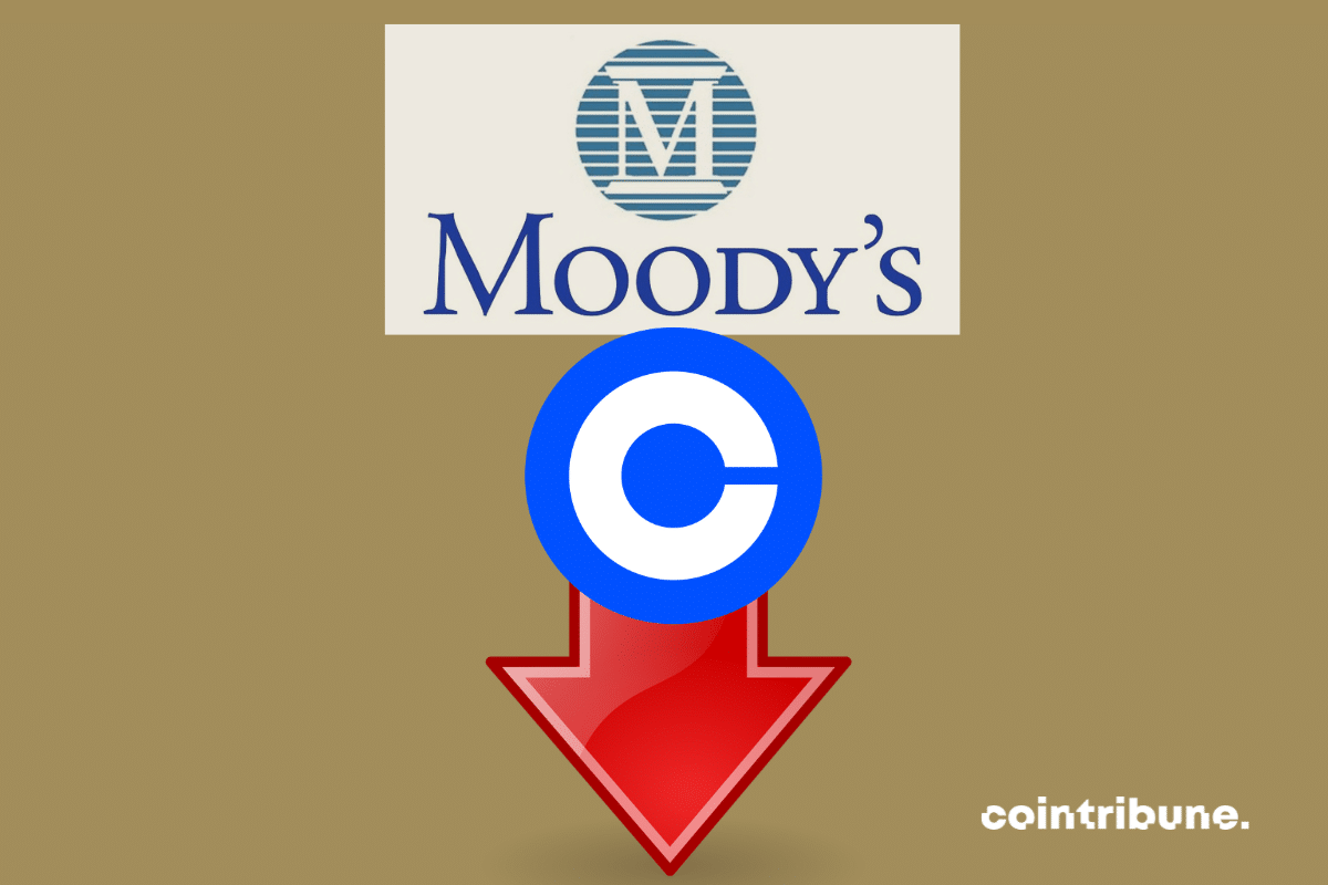 Logos de Moody's et Coinbase avec une flèche rouge