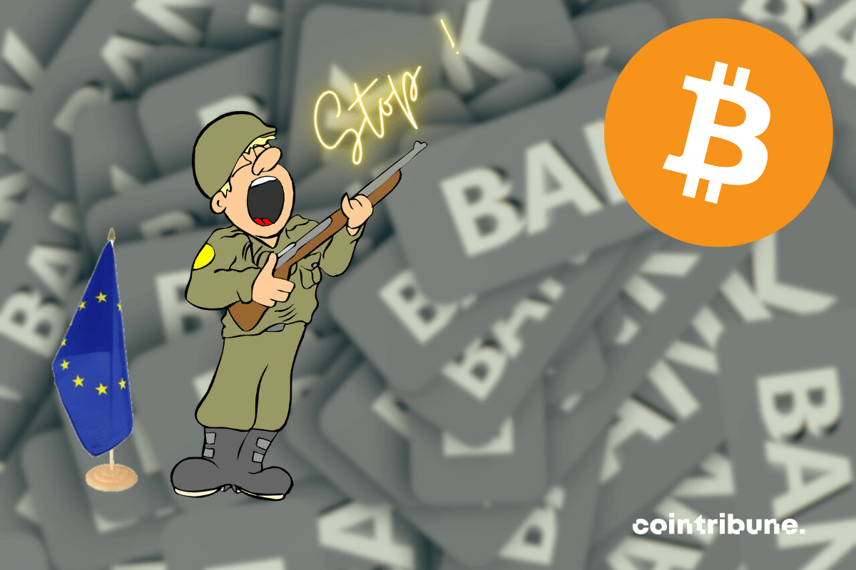 Bank vector, EU flag, soldier and bitcoin logo