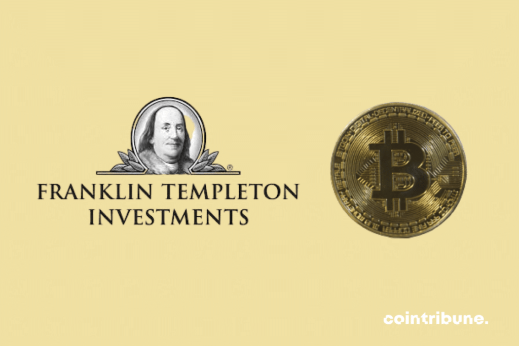 Le logo de Franklin Templeton à côté d'une pièce de Bitcoin