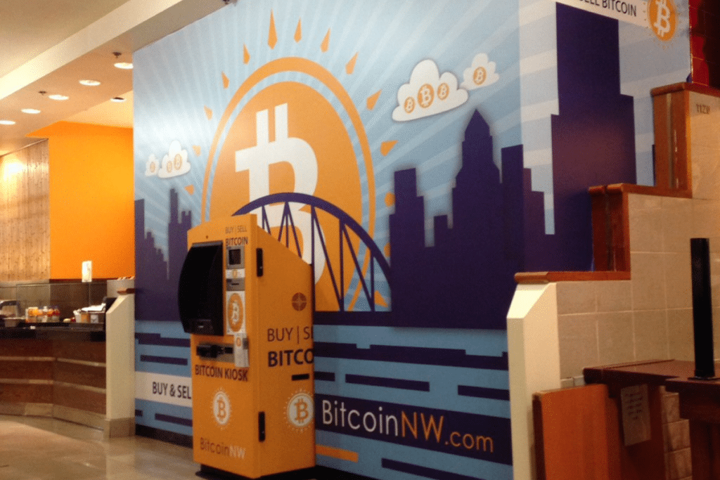 Un guichet automatique Bitcoin ou Bitcoin ATM expose a Las Vegas