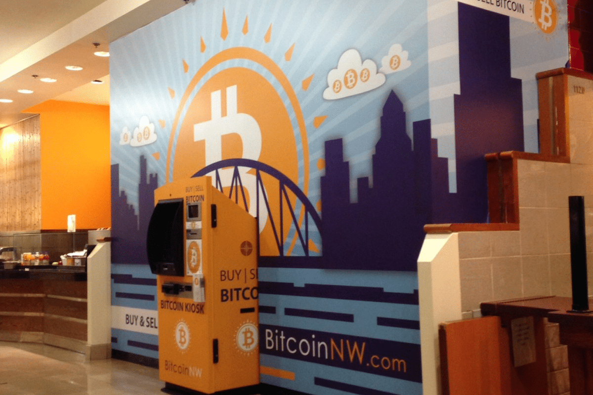 Un guichet automatique Bitcoin ou Bitcoin ATM expose a Las Vegas