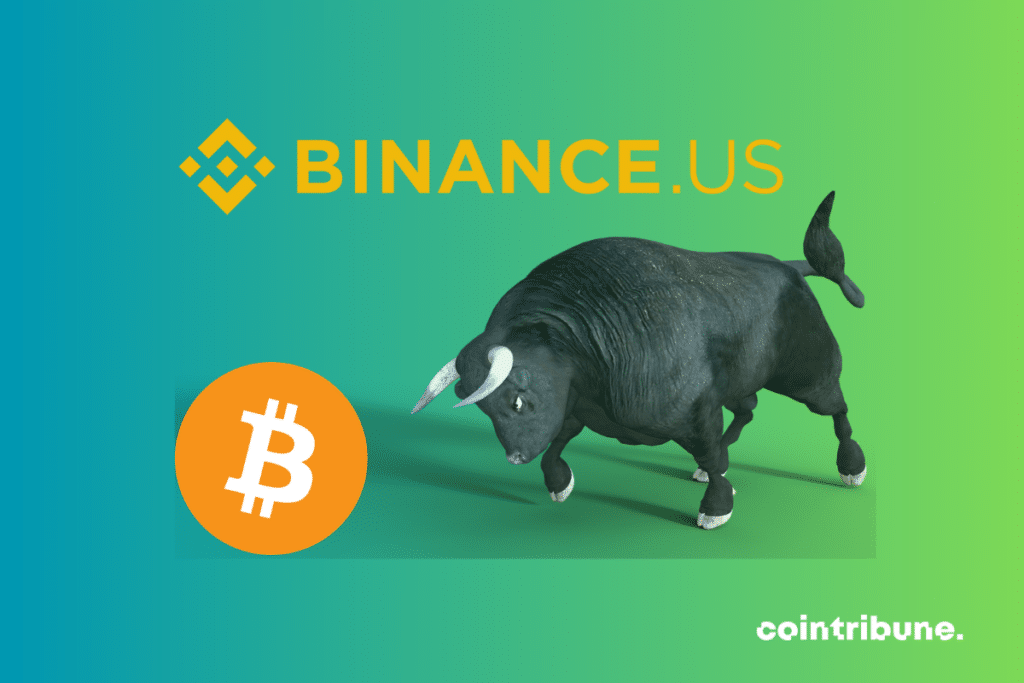 Picture of a bull, Bitcoin and Binance US logos