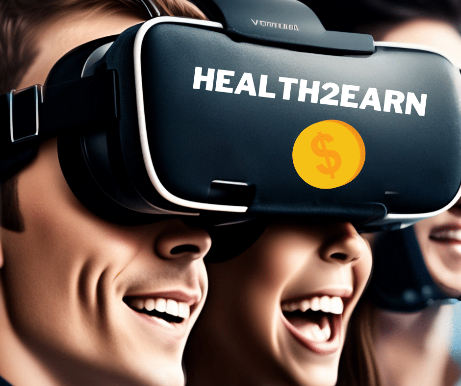 A VR headset and a token representing the Health2Earn concept