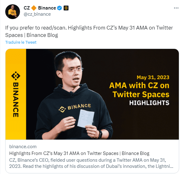 Twitter de CZ de Binance