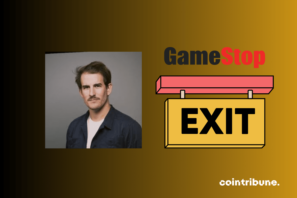 Photo de Matt Furlong et logo GameStop avec mention "Exit"
