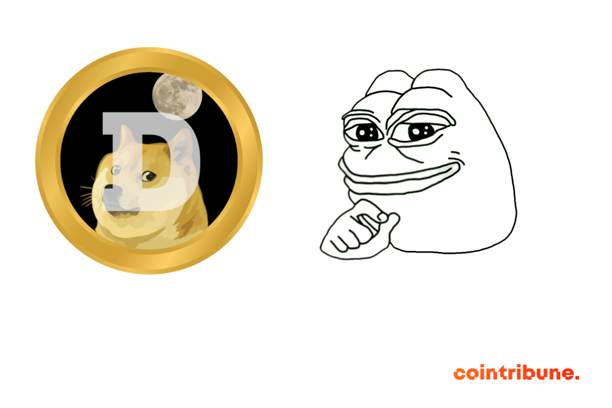 Les logos du Dogecoin et du Pepecoin