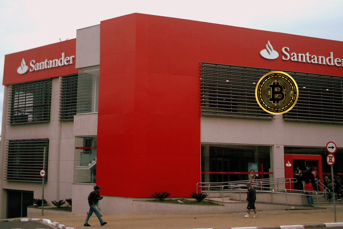 Bitcoin sur le batiment de Santander Bank