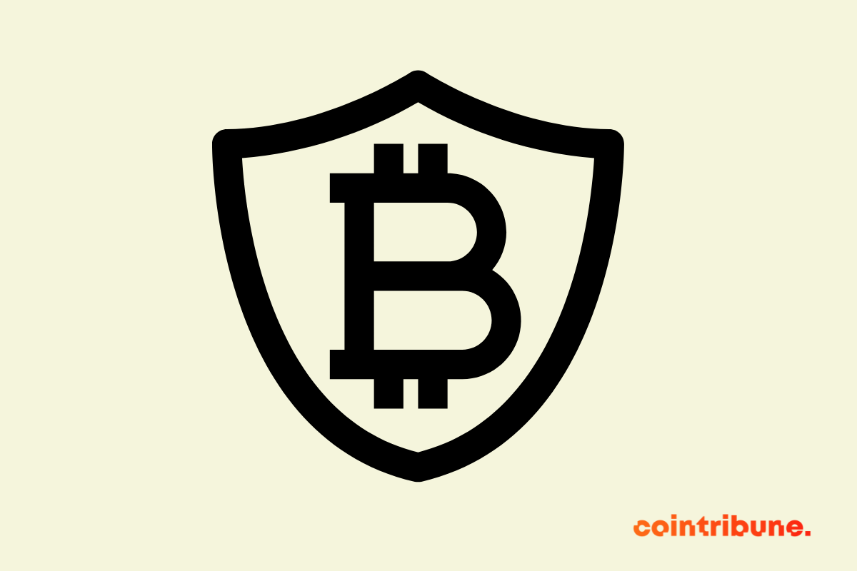 Un bouclier sur lequel figure le symbole du Bitcoin