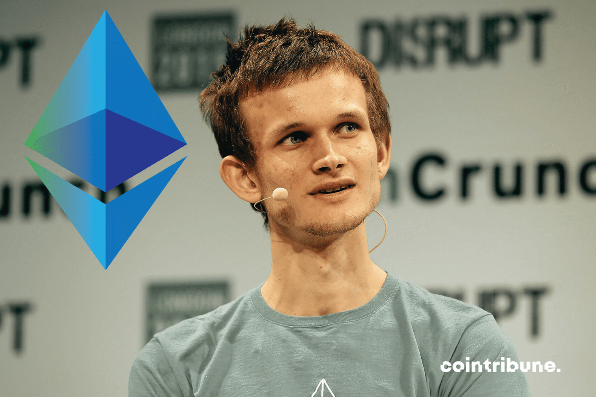 Photo of Vitalik Buterin and Ethereum logo