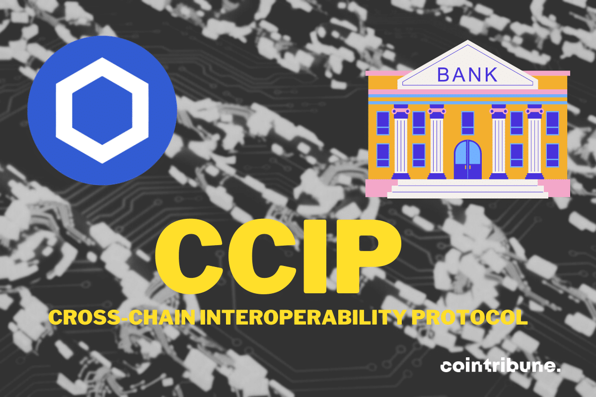 Chaînes numériques, vecteur banque et logo de Chainlink avec mention "CCIP"