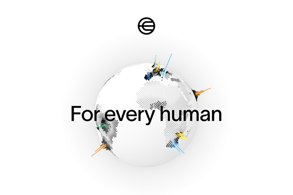 Le logo de worldcoin avec la mention "for every human "