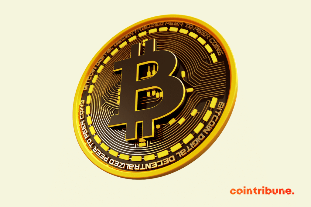 Une pièce de monnaie représentant 1 bitcoin