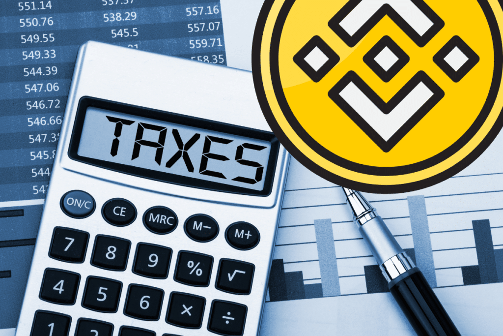 Image d'une calculatrice avec l'inscription "Taxes" et le logo de Binance