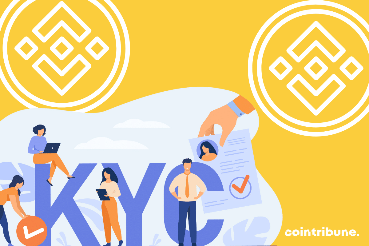 Logo Binance accompagné d'une icône KYC avec des personnages