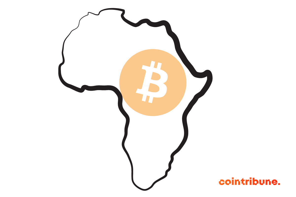 Une carte d'Afrique avec un logo BTC au milieu