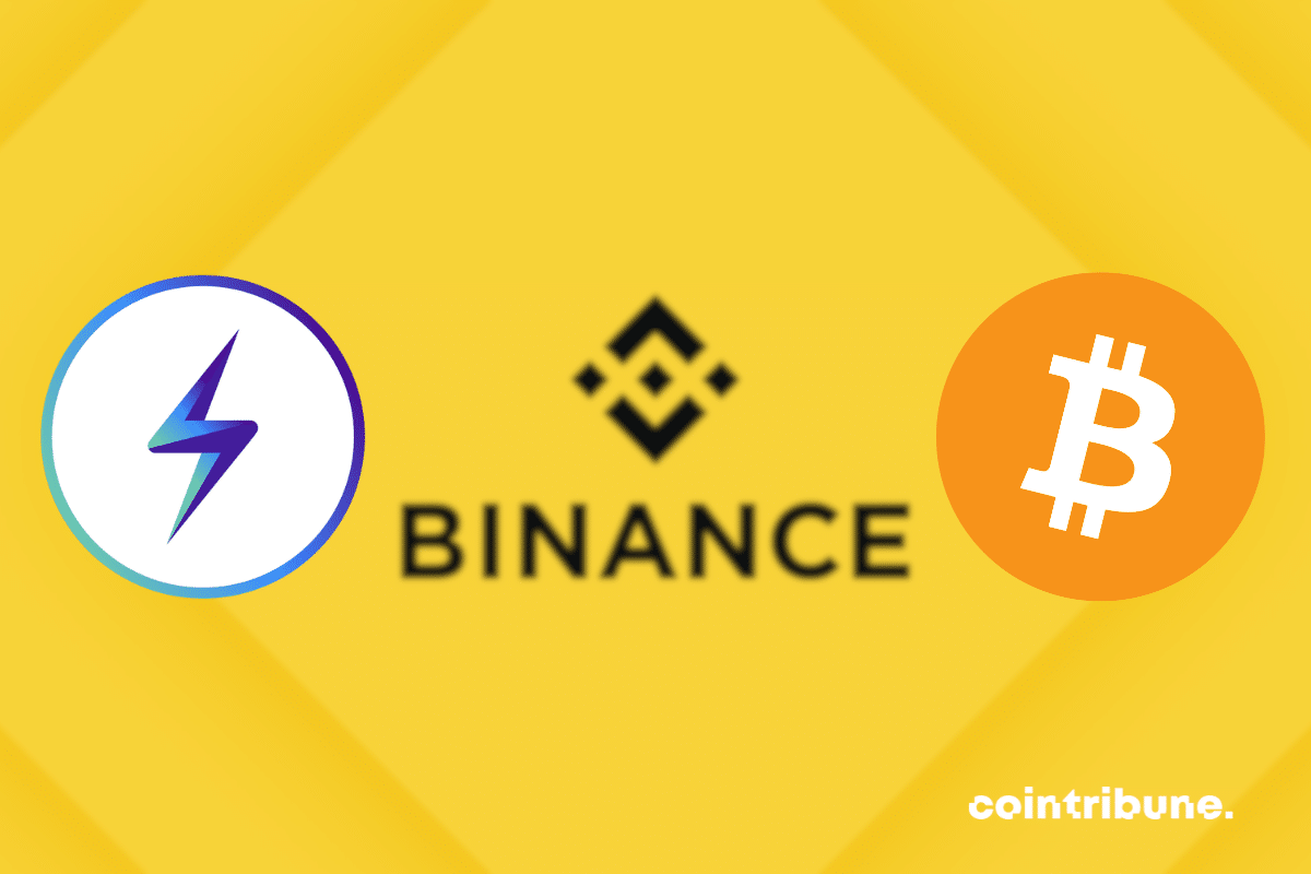 Logos de Binance, de Bitcoin et du Lightning Network