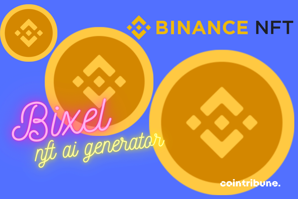 Pièces de BNB, et logo de Binance NFT, avec mention "Bixel"