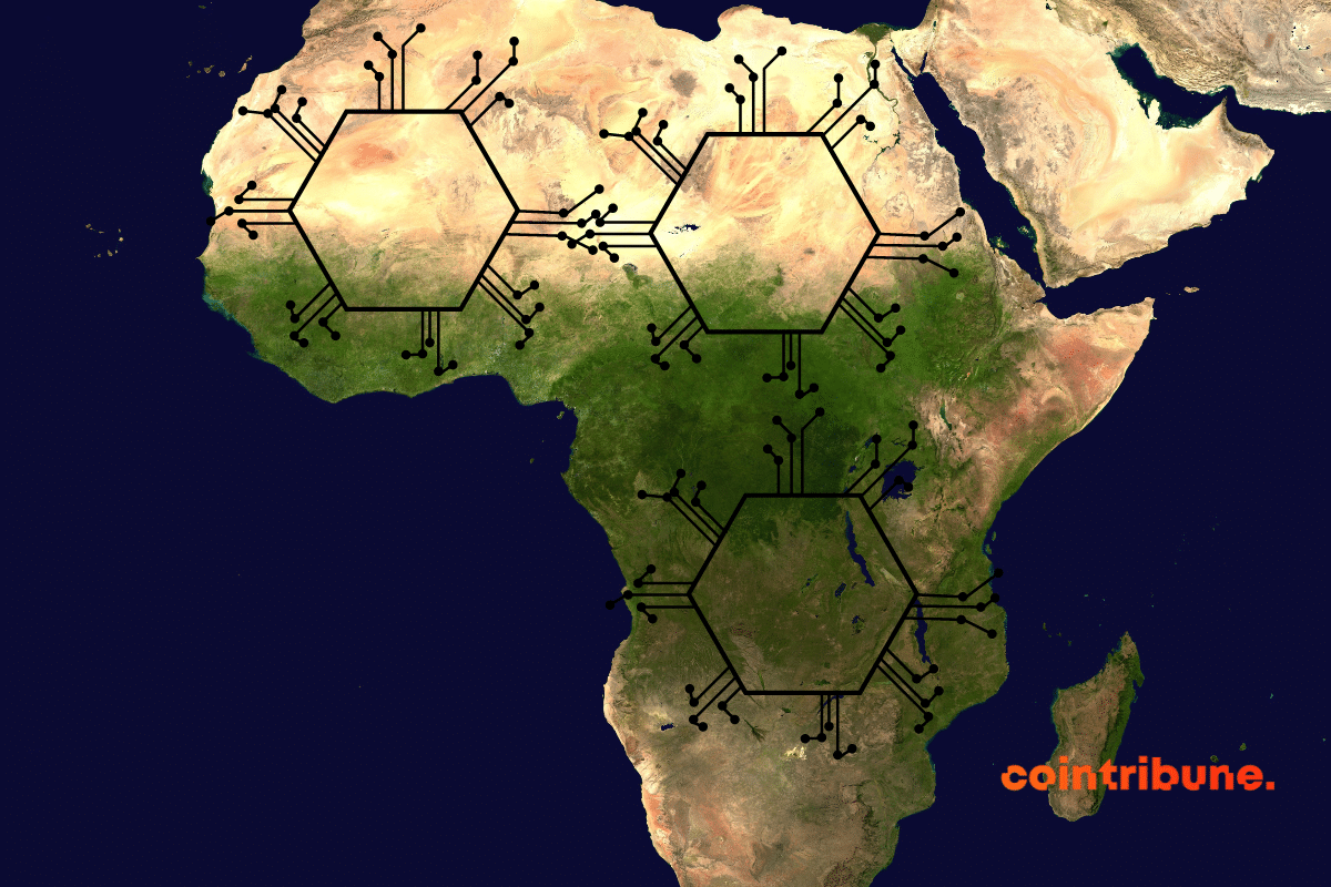 Une carte d'Afrique avec des schémas de bitcoin