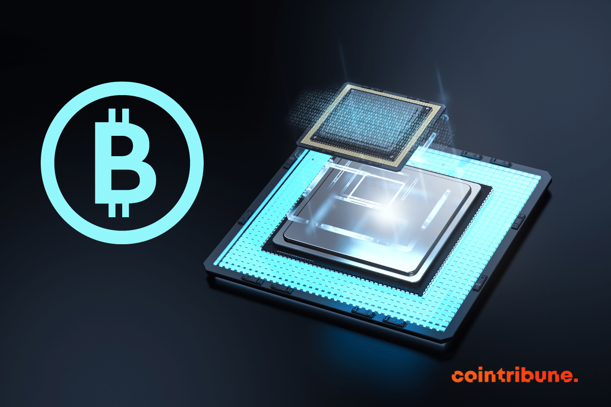 Le symbole du bitcoin et des qubits