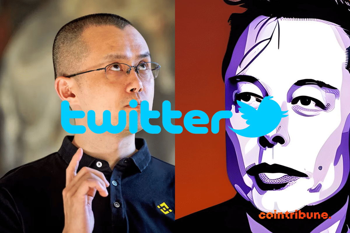 Photo of Elon Musk and CZ, Twitter logo