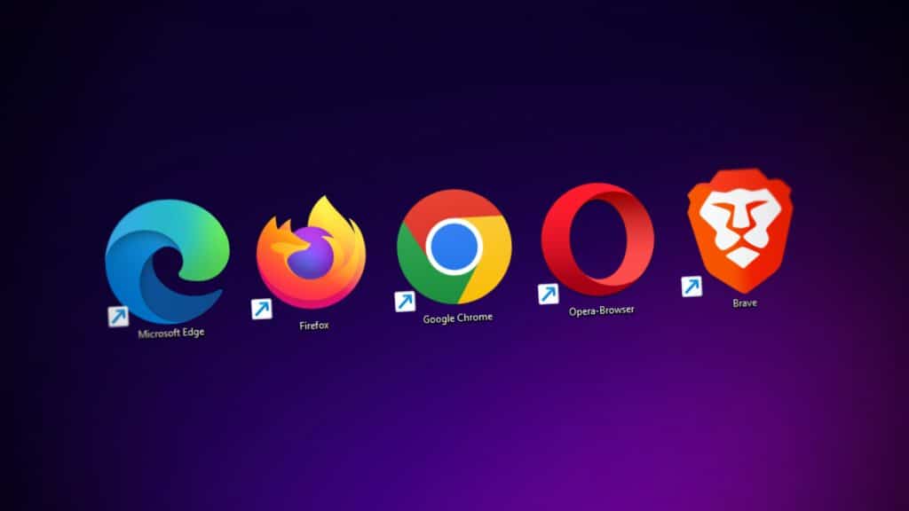 Logos de Microsoft Edge, Firefox, Google Chrome Opera Browser et Brave