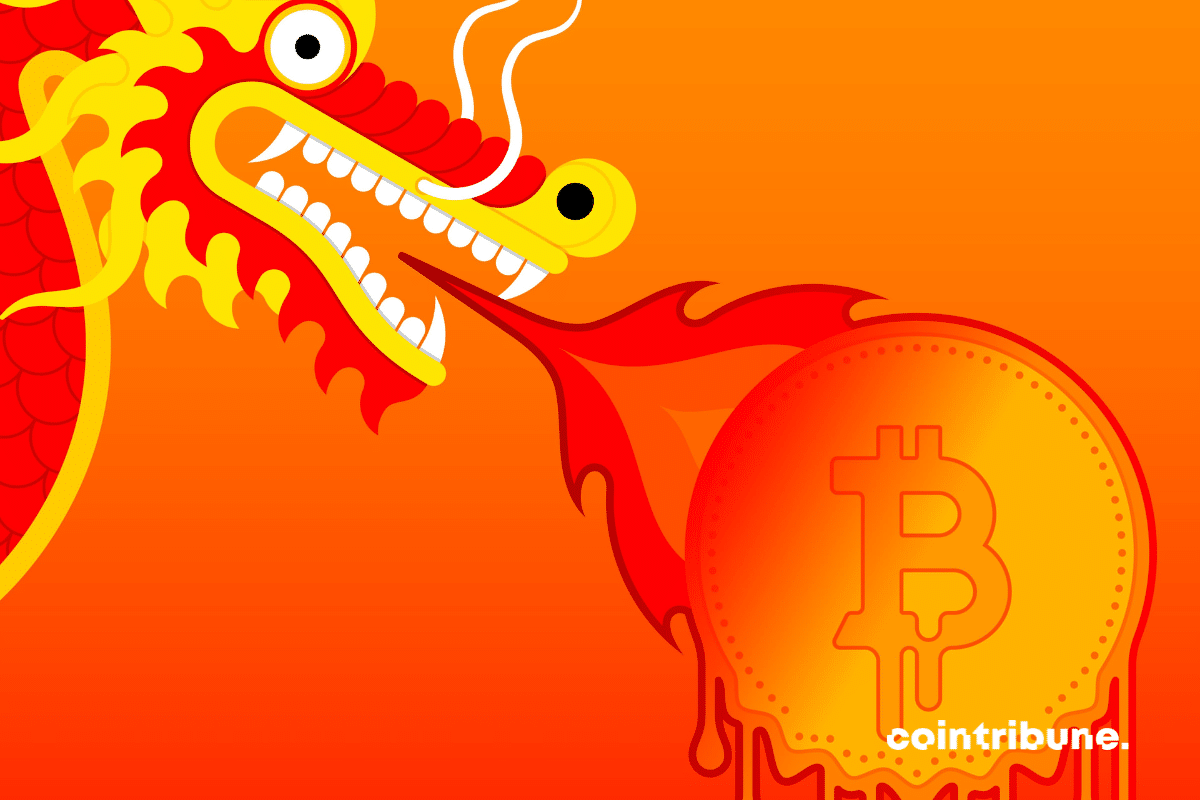 Image de dragon soufflant son feu sur le bitcoin