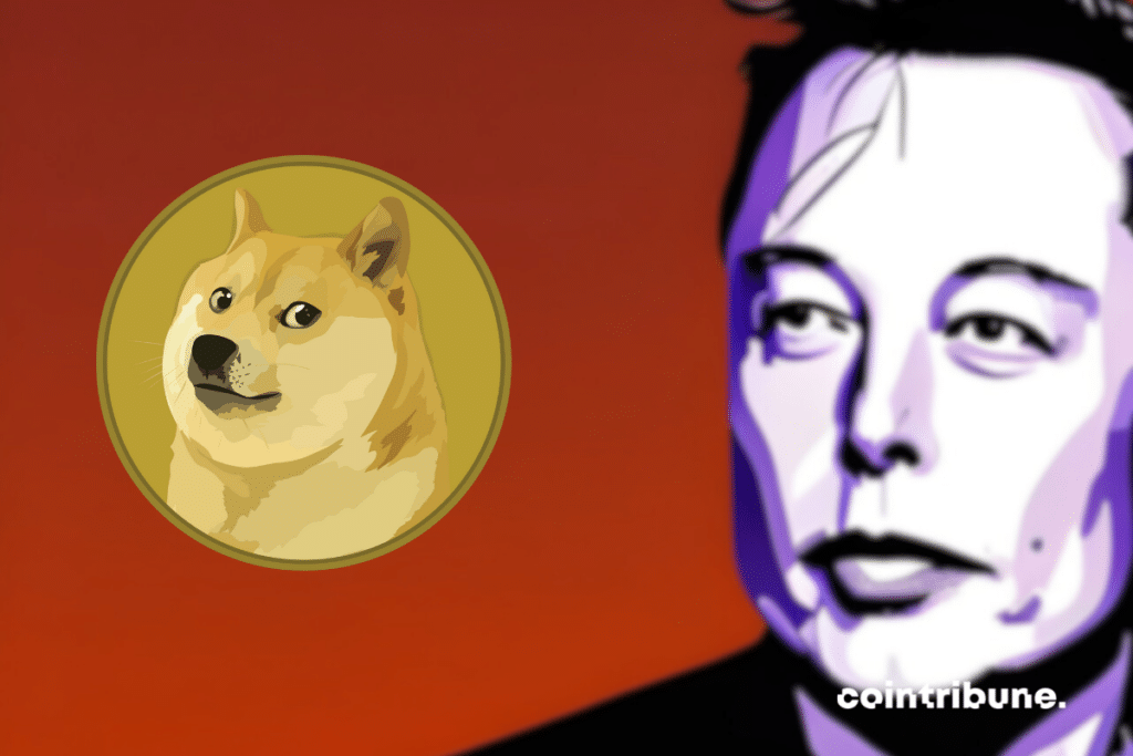 Photo d'Elon Musk et logo de Dogecoin
