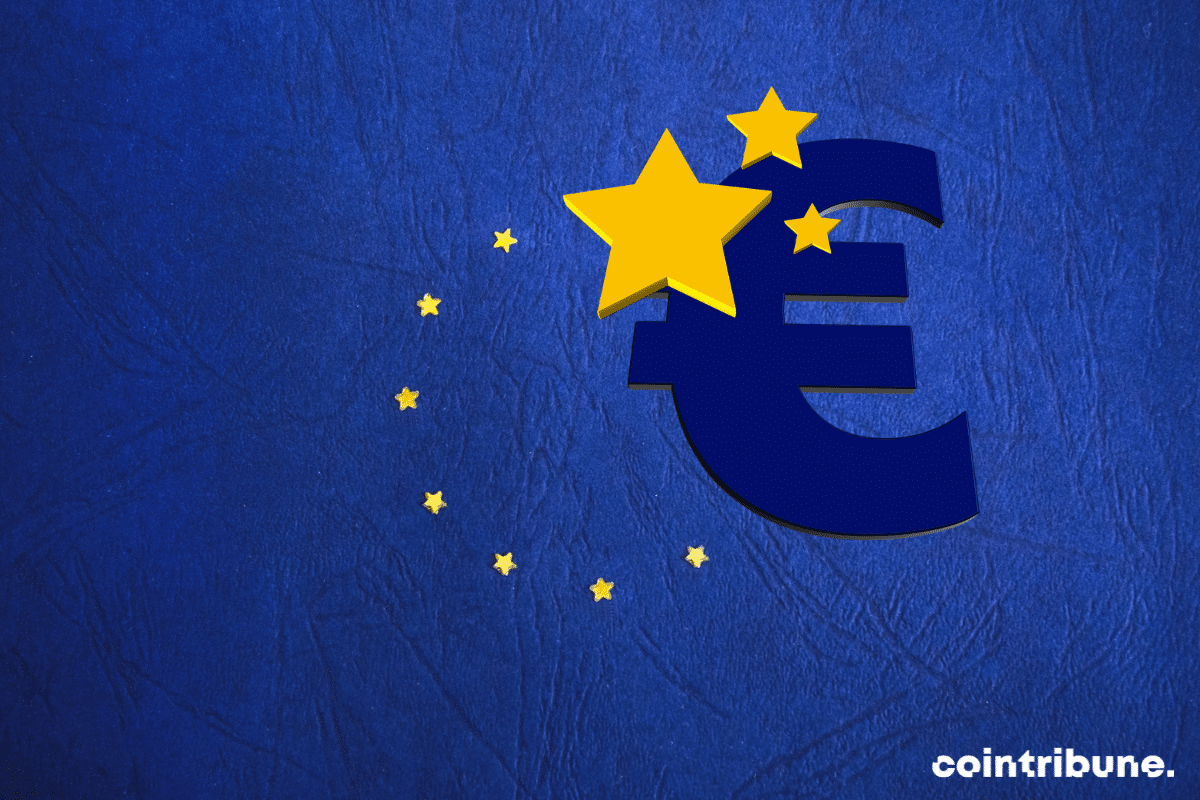 An EU flag with the Euro logo