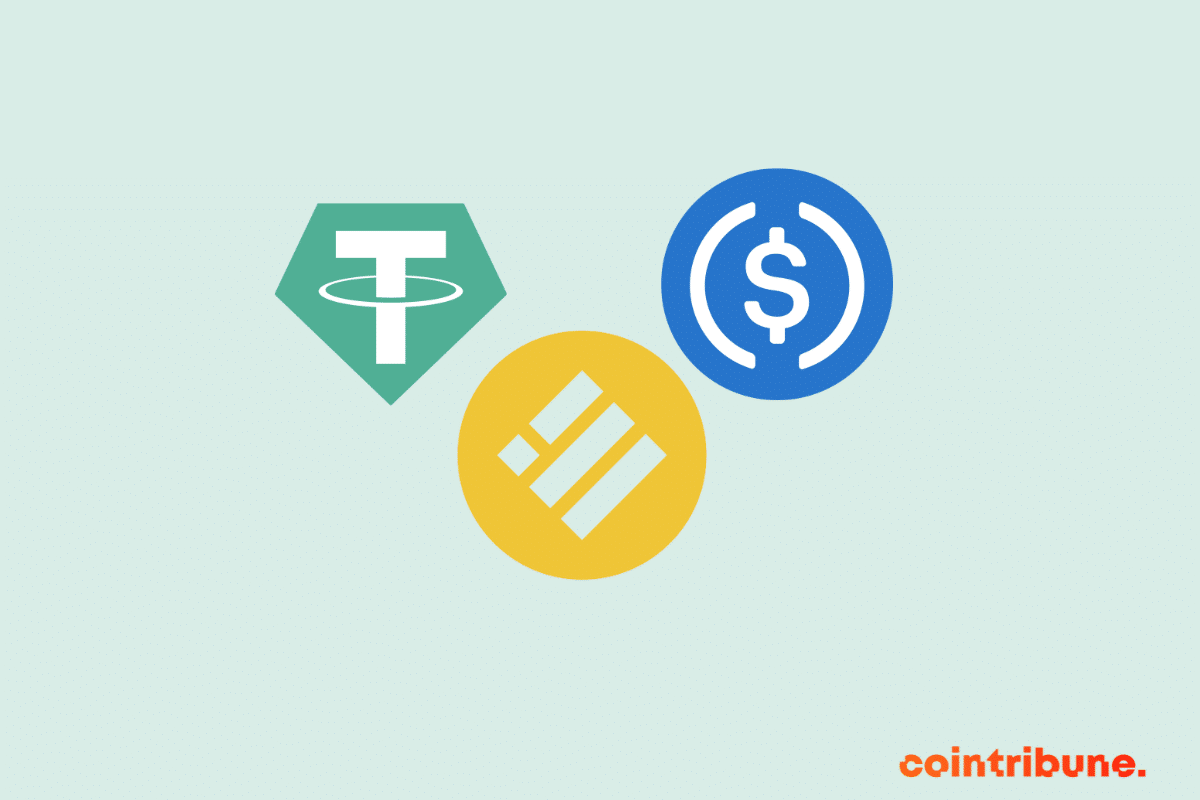 Les logos des 3 principaux stablecoins du marché