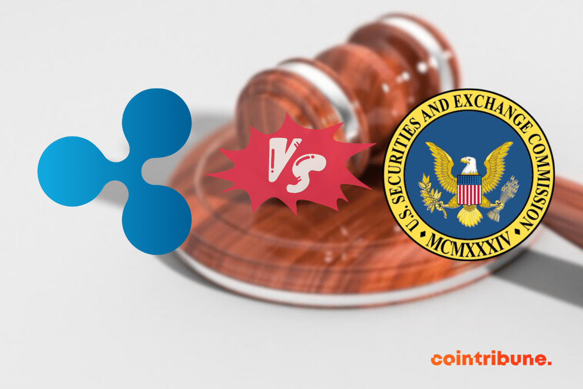 Logos de Ripple et de la SEC avec image d'un marteau de juge