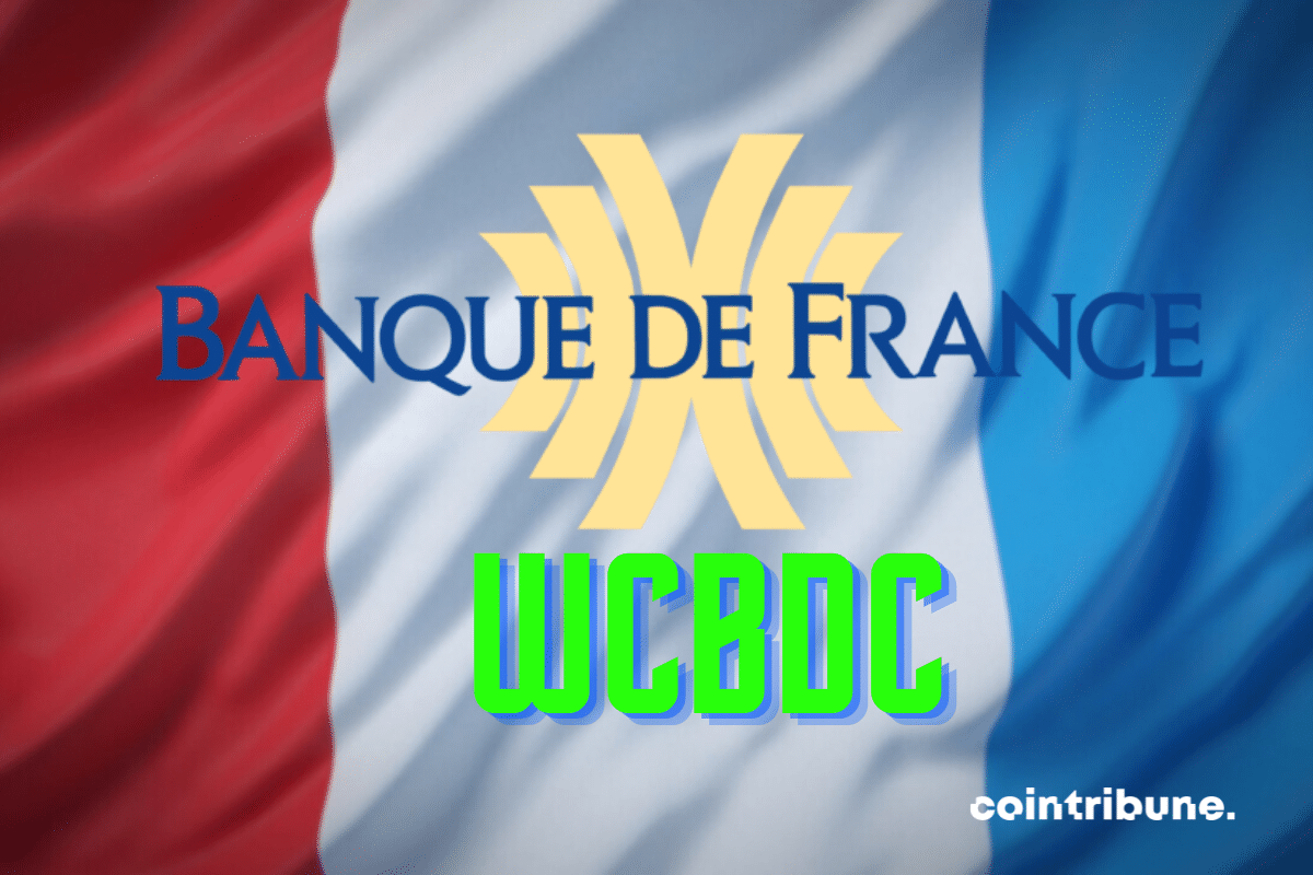 Drapeau de la France, logo de la Banque de France et mention "WCBDC"
