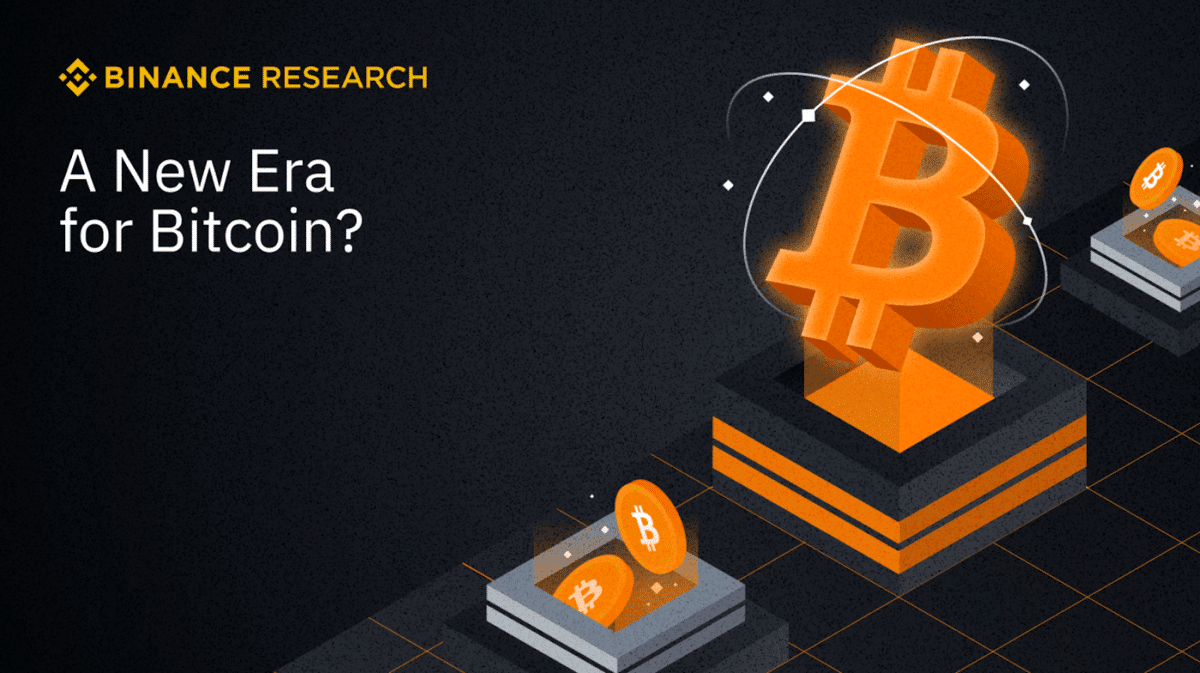 Une bannière Binance Research avec l'inscription "A New Era for Bitcoin"