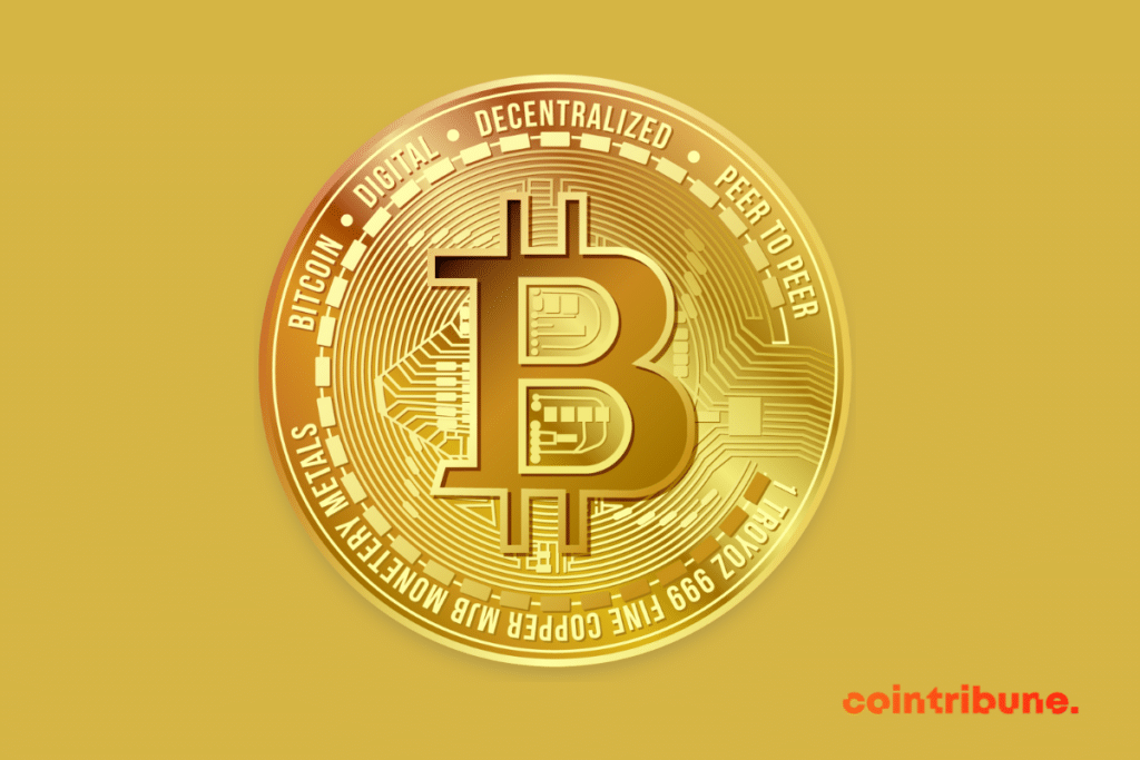 Illustration d'une pièce physique de bitcoin