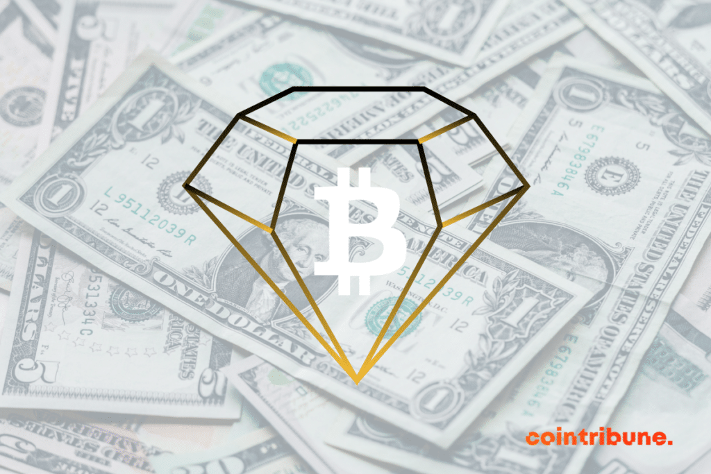 Logo Bitcoin Diamond sur fond de dollars américain