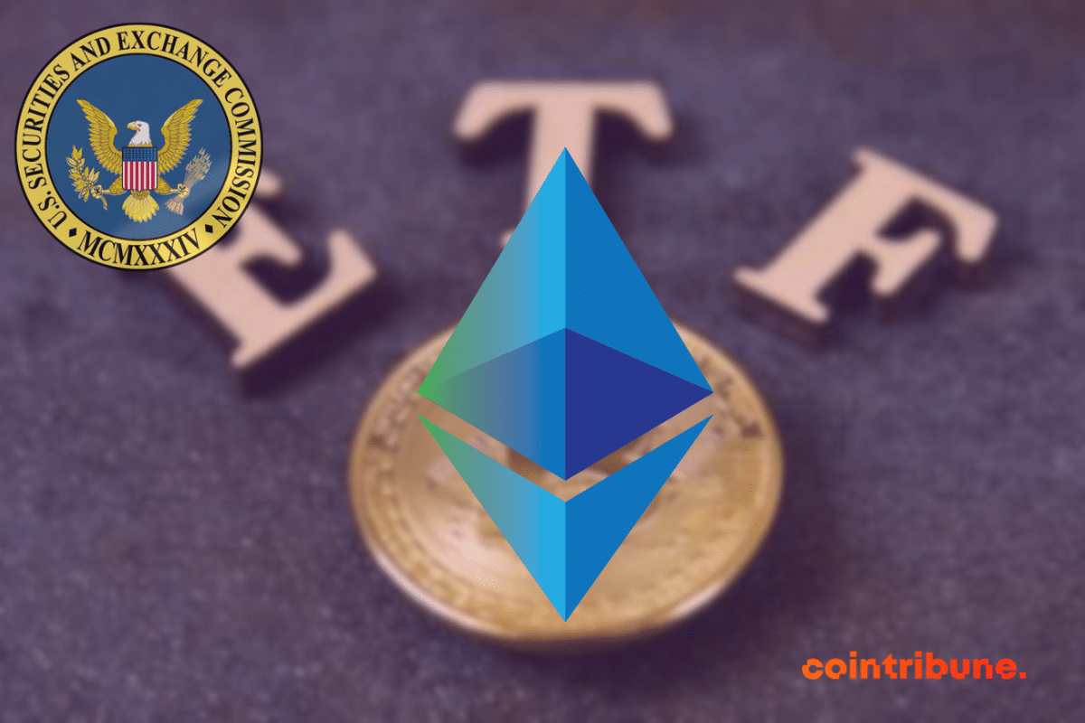 Pièce de crypto avec logos d'Ethereum et de la SEC.