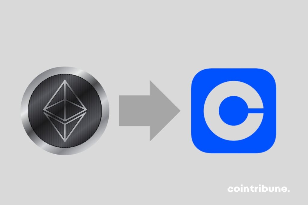 Les logos d'Ethereum et Coinbase séparés par une flèche