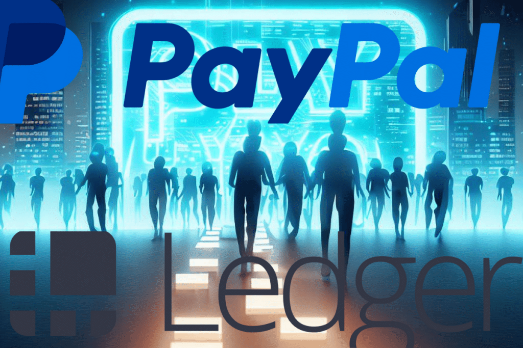 Paypal and Ledger logo: silhouettes of people walking, symbolizing accessibility