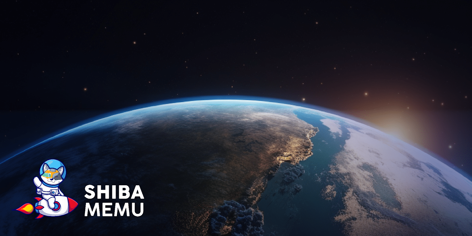 Le chien de Shiba Memu déguisé en cosmonaute avec une image de la Terre en fond.