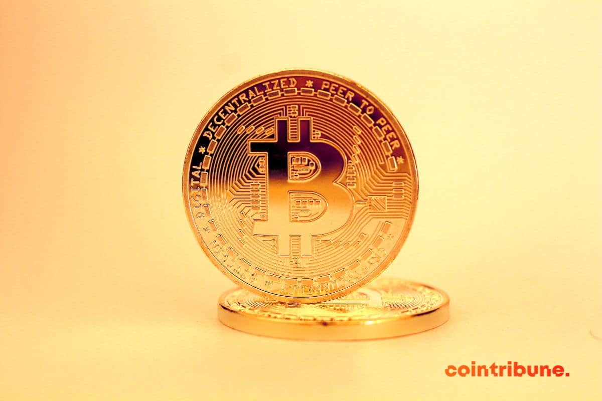 Pièces Bitcoin en or représentant du Bitcoin Gold